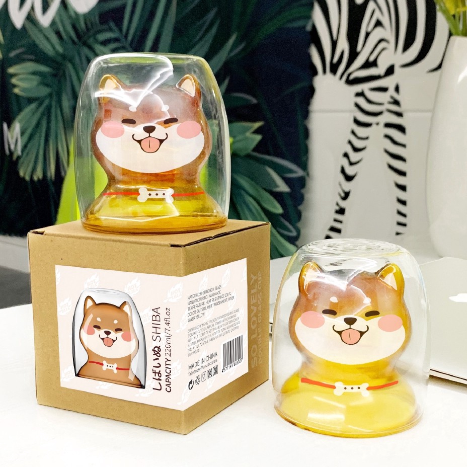 Cốc Thủy Tinh Hai Lớp In Hình Chó Shiba Đáng Yêu