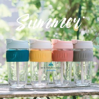 Ly thủy tinh chịu nhiệt Lock&Lock Dual Glass Cup LLG699 500ML đệm silicone có ống hút - TRUCANHSG