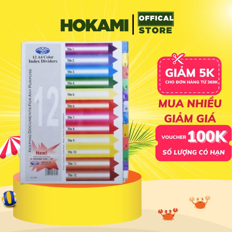 Bìa phân trang nhựa 10 màu / 12 màu dùng cho văn phòng - văn phòng phẩm - HOKAMI STORE
