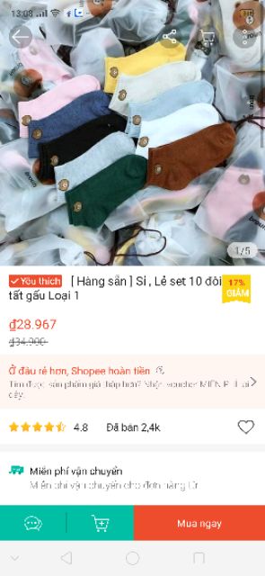 {Hàng Sẵn} Sỉ, Lẻ 10 Đôi Tất Gấu Loại 1 kèm túi gấu