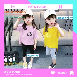 Quần áo bé gái in icon mặt cười, chất cotton mềm thoáng mát,bộ cho bé gái size dưới 22kg