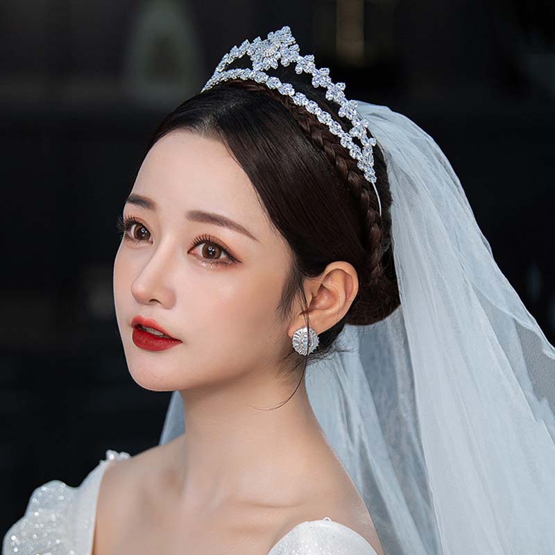 Vương Miện Cài Tóc Đính Đá Zircon Thanh Lịch Cho Cô Dâu
