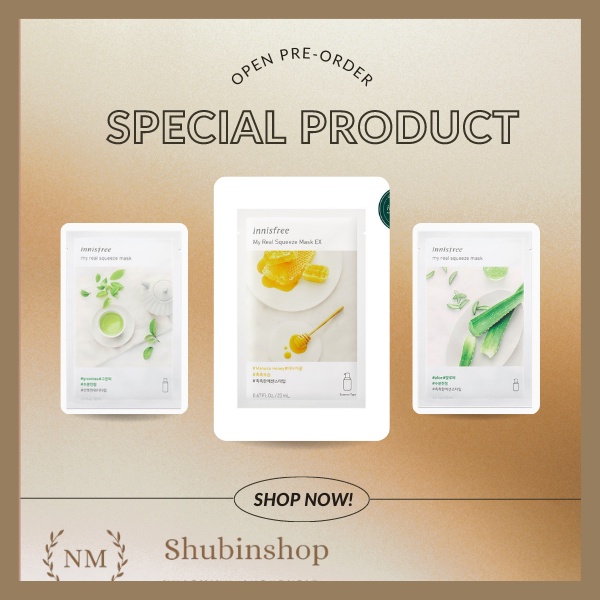 Mặt nạ giấy innisfree {𝑪𝑨𝑴 𝑲𝑬̂́𝑻 𝑪𝑯𝑰́𝑵𝑯 𝑯𝑨̃𝑵𝑮} mặt nạ giấy innisfree My real Squeeze Mask Ex set 20ml