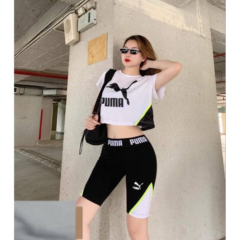 Set Thể Thao Nữ PM Quần Lỡ Biker Áo Croptop Form Rộng Siêu Kute