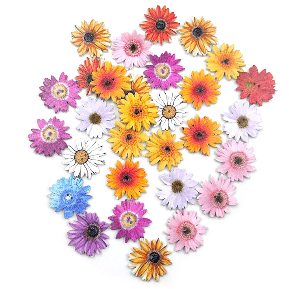 HANDMADE Set 50 Cúc Áo Gỗ Hình Hoa Cúc Xinh Xắn