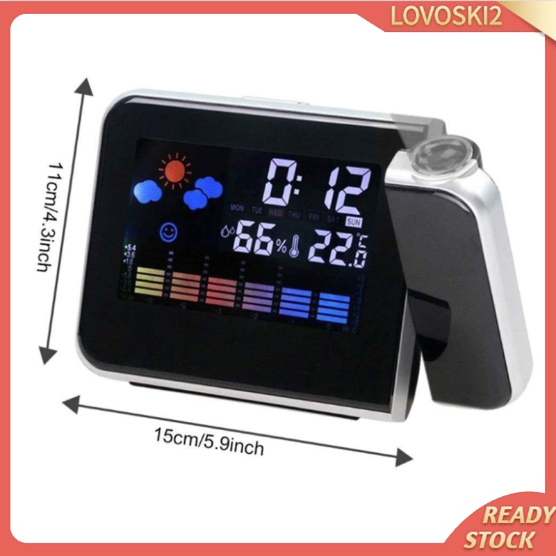 [LOVOSKI2]LED Projection Clock Temperature Desk Time Date Projector USB Charger Black
