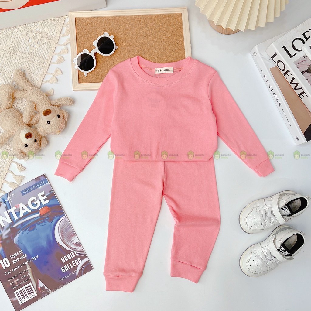 Đồ Bộ Dài Tay Bé Gái, Bé Trai Minky Mom Vải Cotton Borip Bo Gấu, Bộ Quần Áo Cho Bé Mặc Nhà Thu Đông MKMTD2213