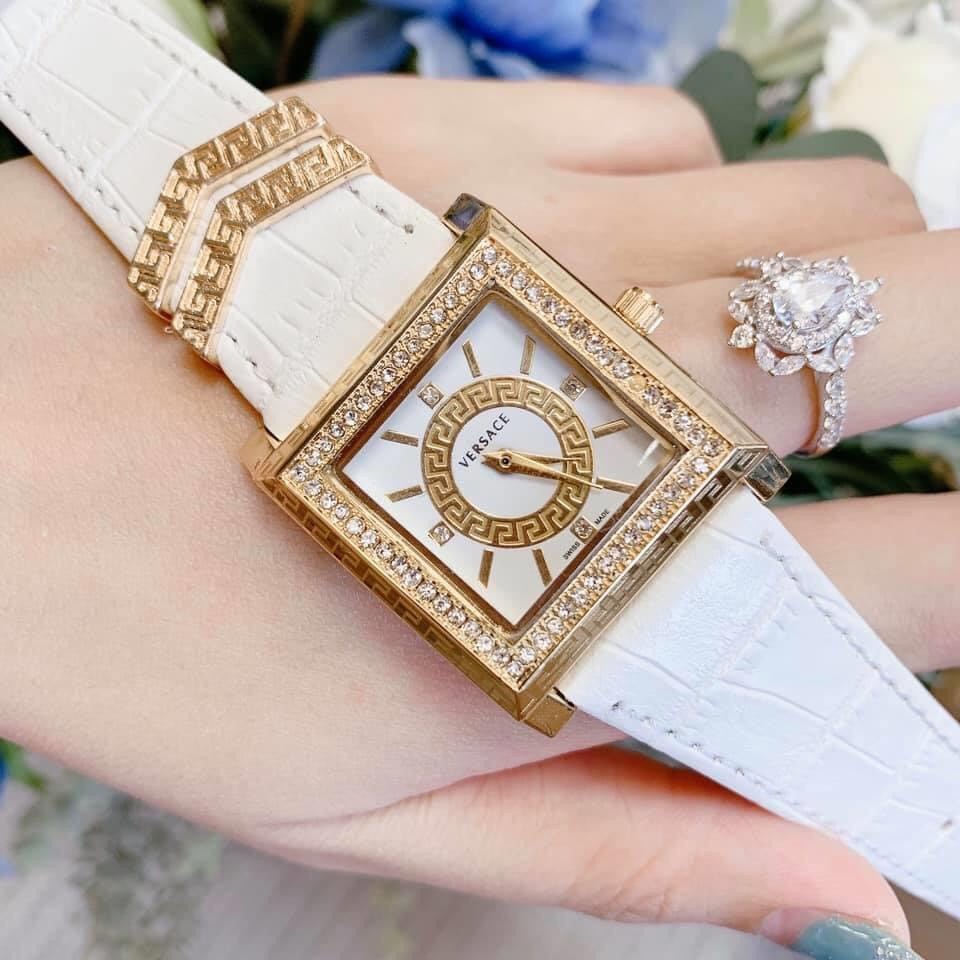Đồng hồ nữ Versac đính đá dây da cao cấp - Bản máy pin - Tặng vòng tỳ hưu phong thủy - Bảo hành 1 năm