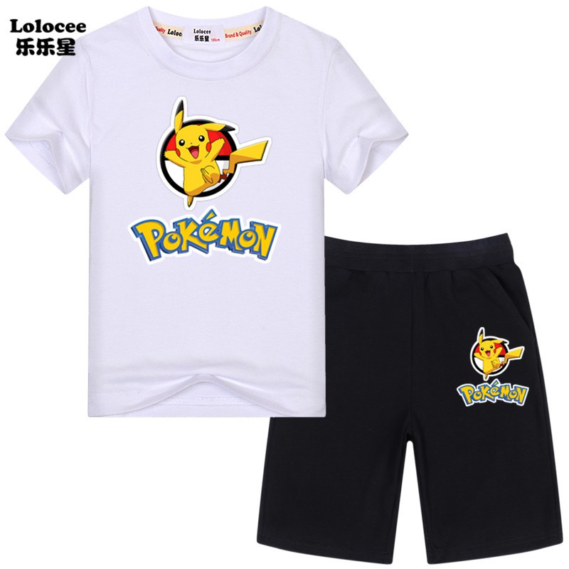 POKEMON Set Áo Thun Tay Ngắn &amp; Quần Short Hình Pikachu Cho Bé Trai