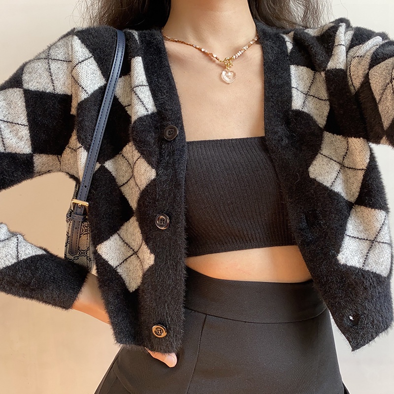 Áo crotop khoác nhẹ caro phối lông nữ Forgirl chất liệu mỏng nhẹ dáng ngắn cá tính