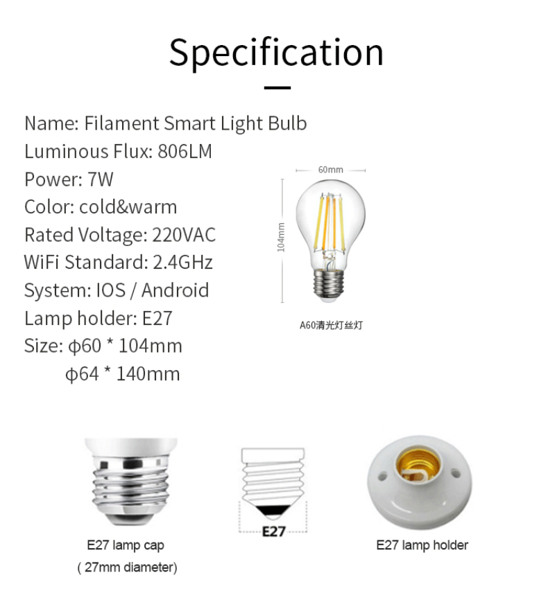 Bóng Đèn Sợi Tóc Thông Minh Ewelink Điều Khiển Từ Xa 220v 2700-6500k