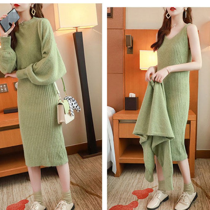 Bộ áo sweater dáng rộng + chân váy thời trang xinh xắn kiểu Hàn Quốc