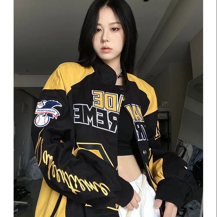 Áo Khoác Bóng Chày Cổ Đứng Phối Màu Tương Phản Phong Cách Hip Hop Mỹ 2022 Cá Tính