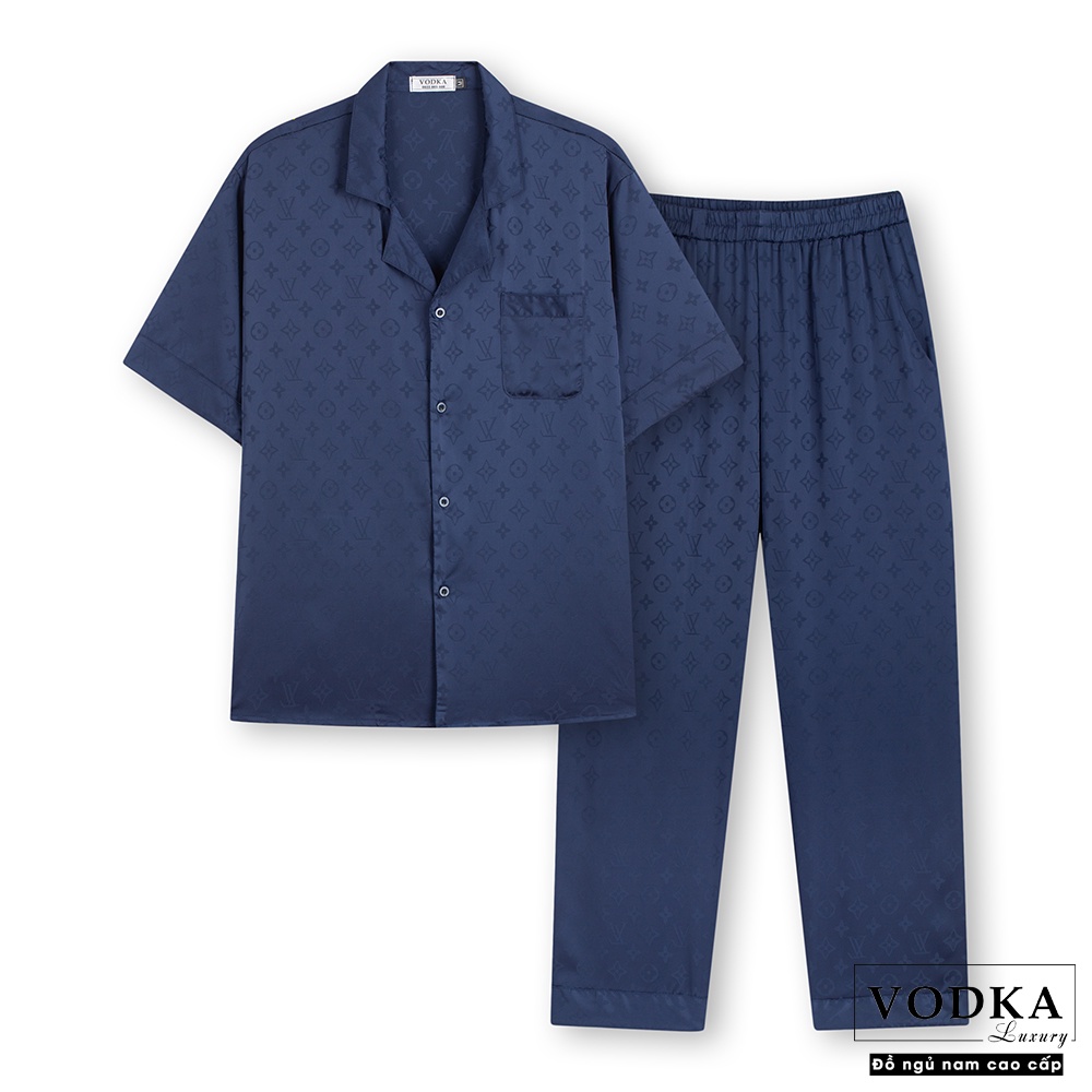 Đồ ngủ nam pijama nam chất lụa cao cấp dệt hoa văn màu xanh than đẹp sang chảnh LV32