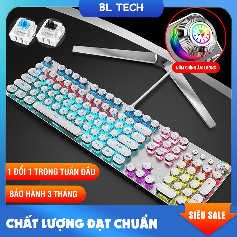 Bàn phím cơ gaming nút tròn bằng hợp kim siêu bền có 9 chế độ đèn LED đa dạng gõ siêu nảy