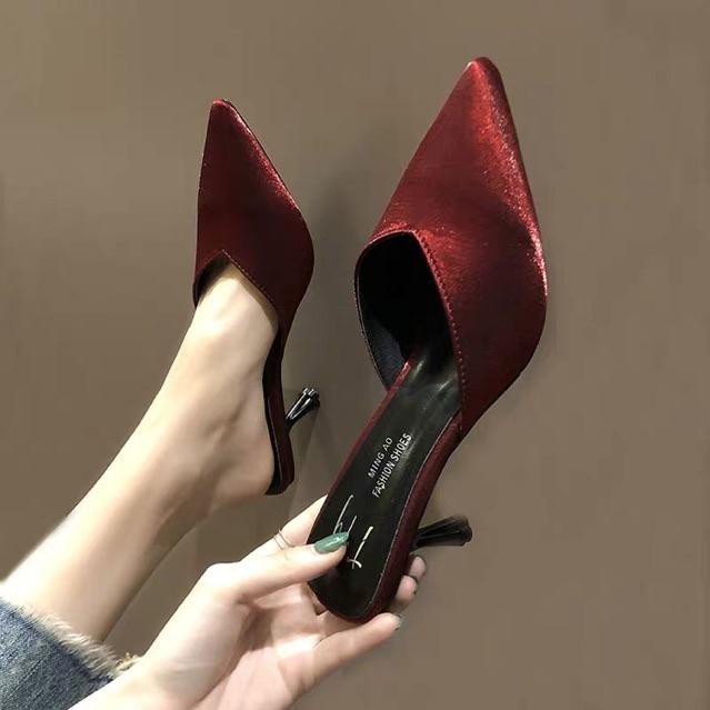2021 Sục cao gót lụa satin 7cm hàng Quảng Châu