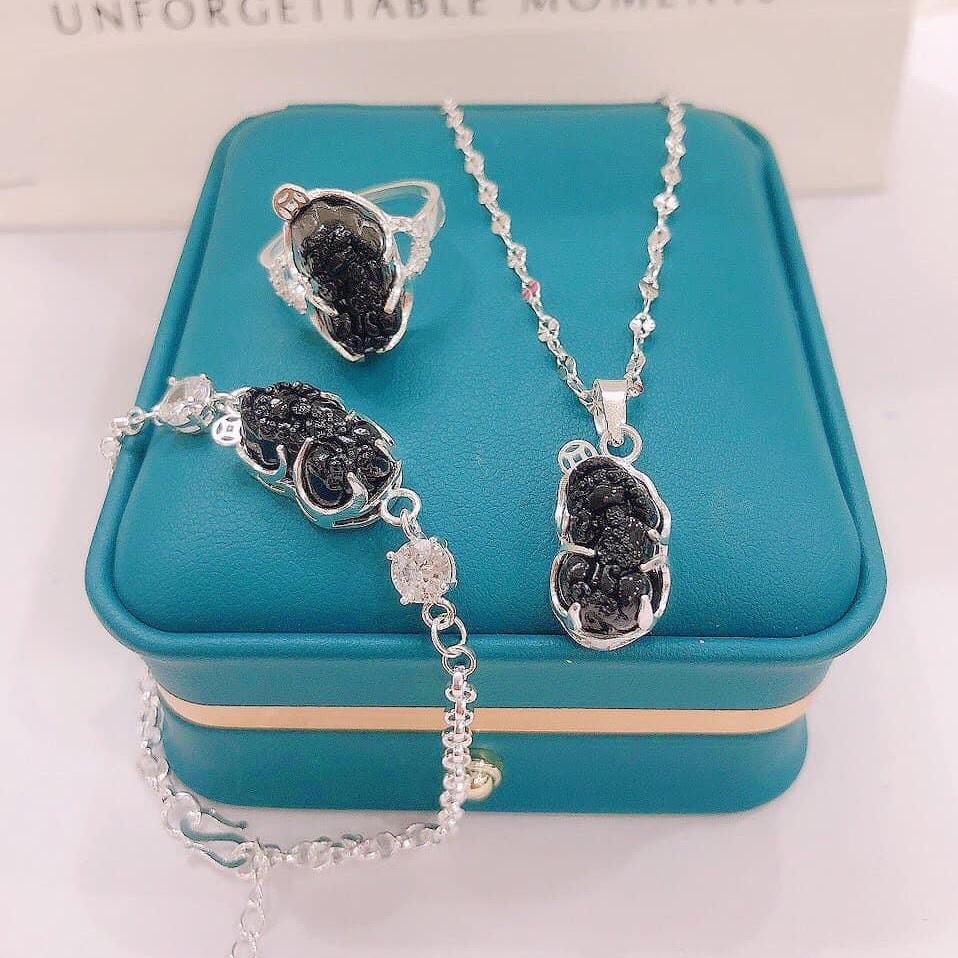 Bộ Trang sức tỳ hưu [Đủ Màu] Gồm Dây chuyền, Lắc tay, Nhẫn Chất liệu bạc ta cao cấp - Trang sức bạc Evasilver