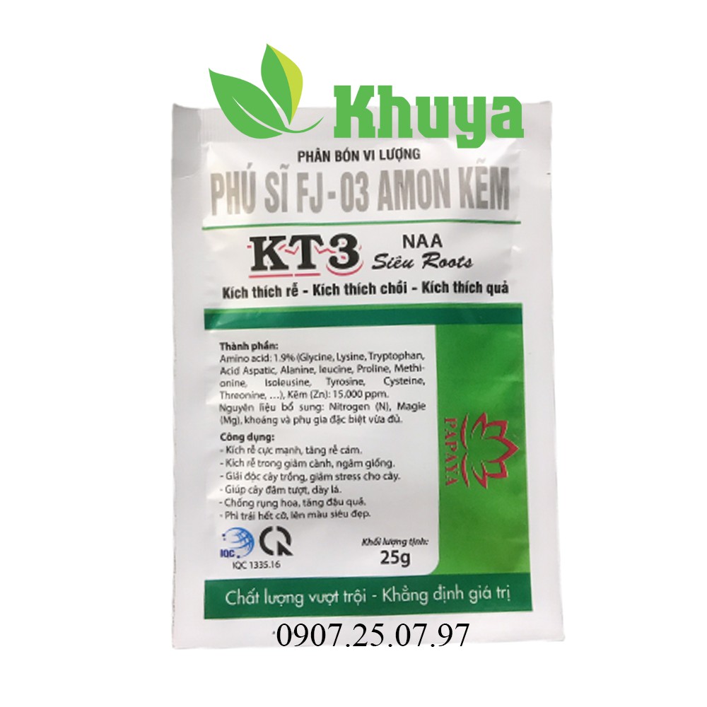 Phân Bón Vi Lượng KT3 NAA Siêu Roots gói 25gr Kích Rễ - Kích Chồi - Kích Quả
