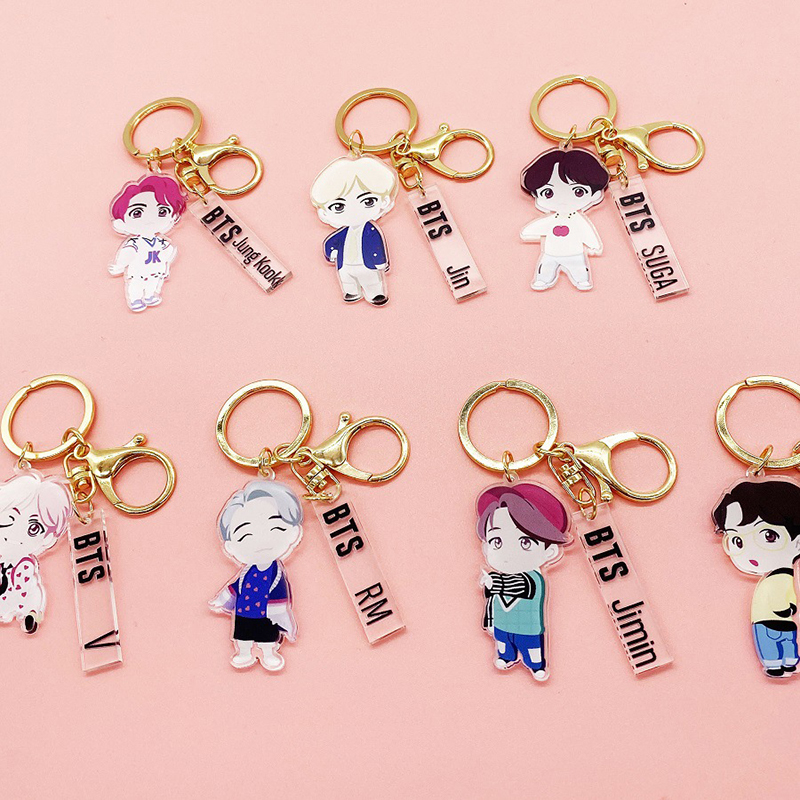 [Ready Stock] Kpop Bts Album Keychain Cartoon Q Version Acrylic Keyring Car Key Ring Schoolbag Pendant Accessories