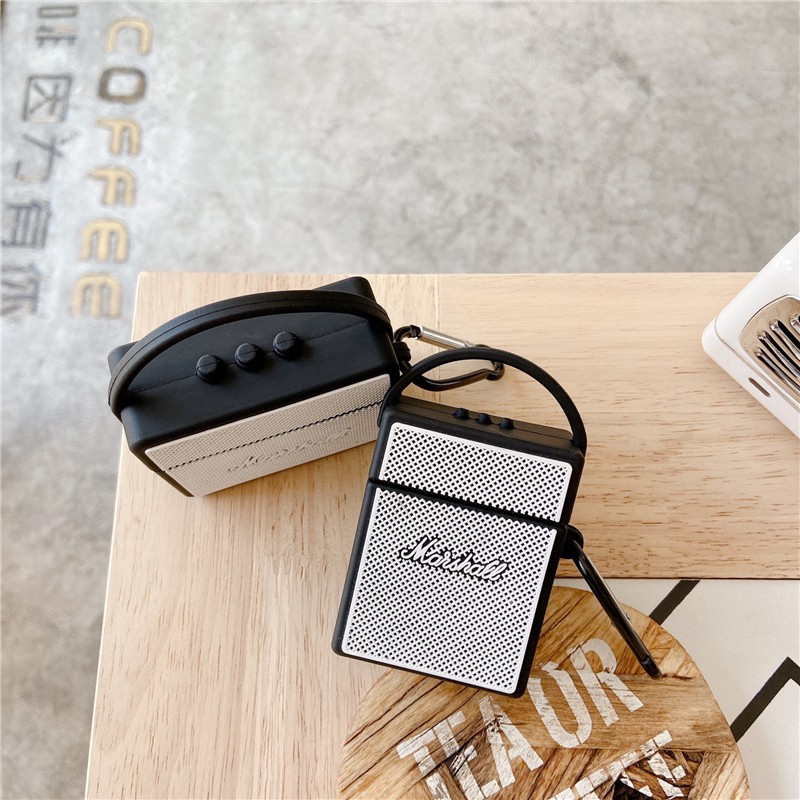 Vỏ bảo vệ hộp sạc tai nghe airpods 1 / 2 / pro bằng silicon hình hộp marshall độc đáo