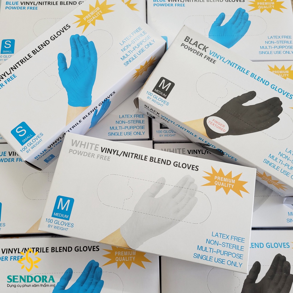 Găng tay y tế không bột Nitrile Màu đen, Trắng - Hộp 100 chiếc