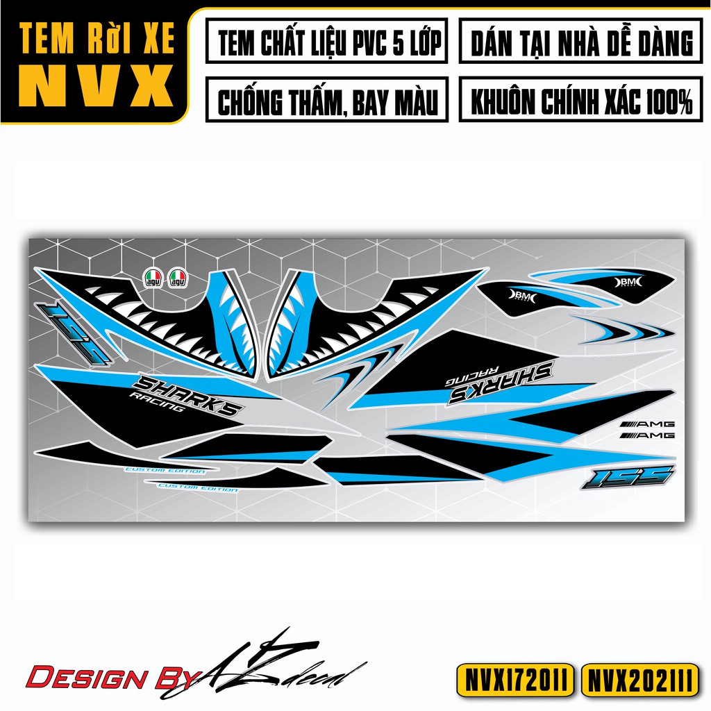 Tem Cá Mập Xe NVX 2017 - 2021 Chọn Màu | NVX11 | Tem Rời NVX Chất Liệu Decal Cao Cấp Dán Xe 155 V1/V2