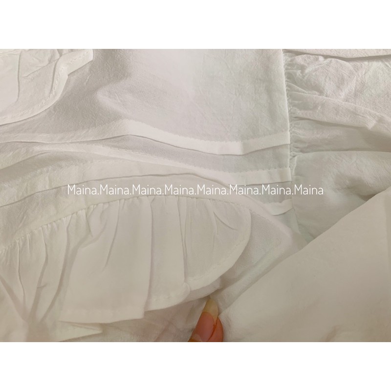 Áo babydoll cúc bọc trắng basic tay bồng(Ảnh thật/sẵn)