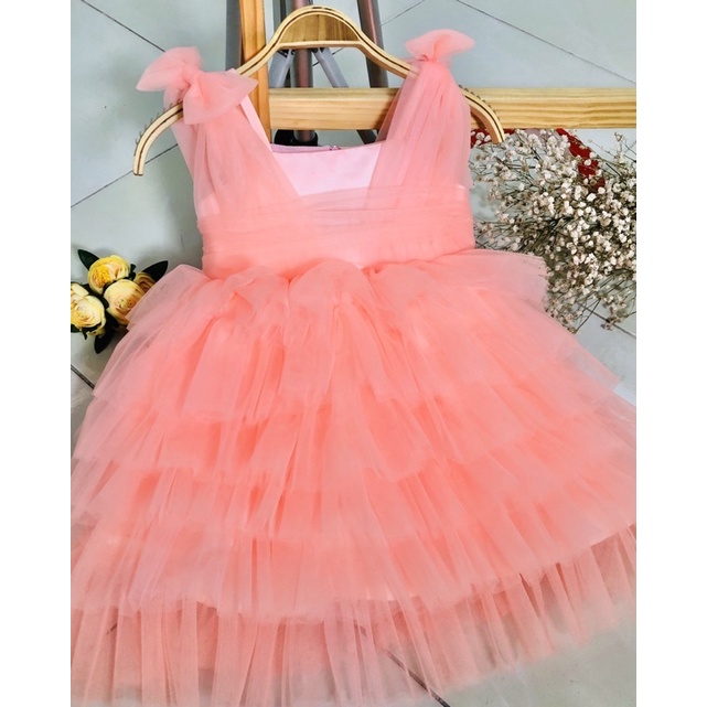 💥🌼 Đầm Công Chúa Thiết Kế❤️ đầm lưới tầng hoa kết vai🌷Váy đầm siêu xinh cho bé iu🎁