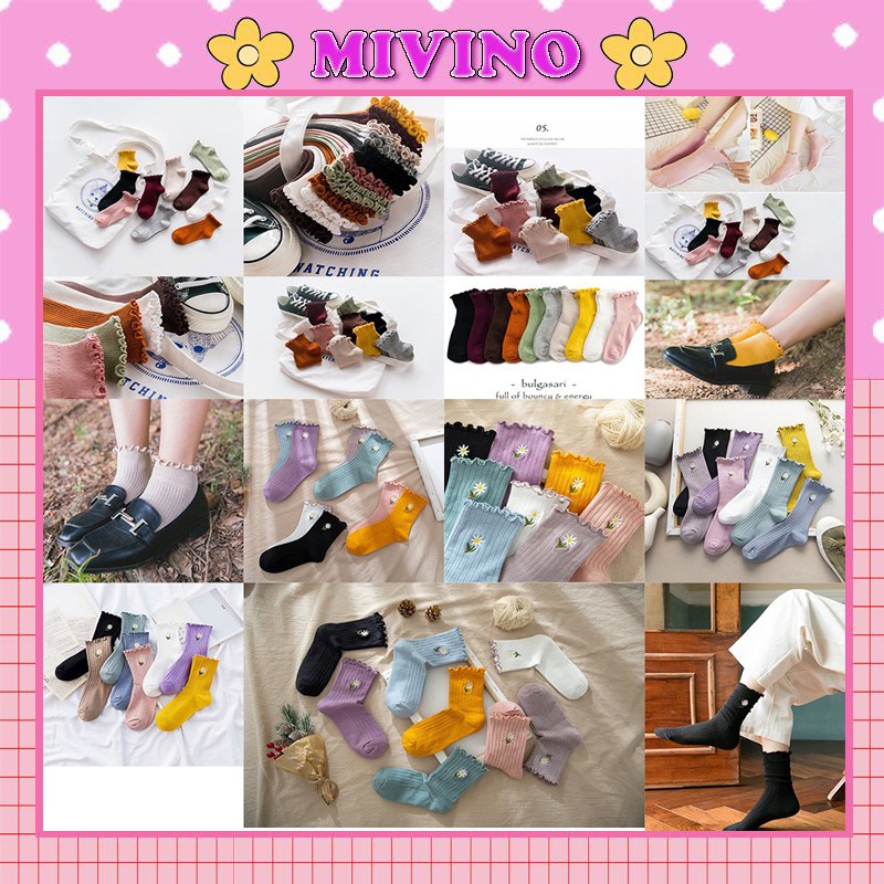 Set 5 đôi tất cổ cao Mivino vớ nam nữ thể thao hàn quốc in chữ cực ngầu