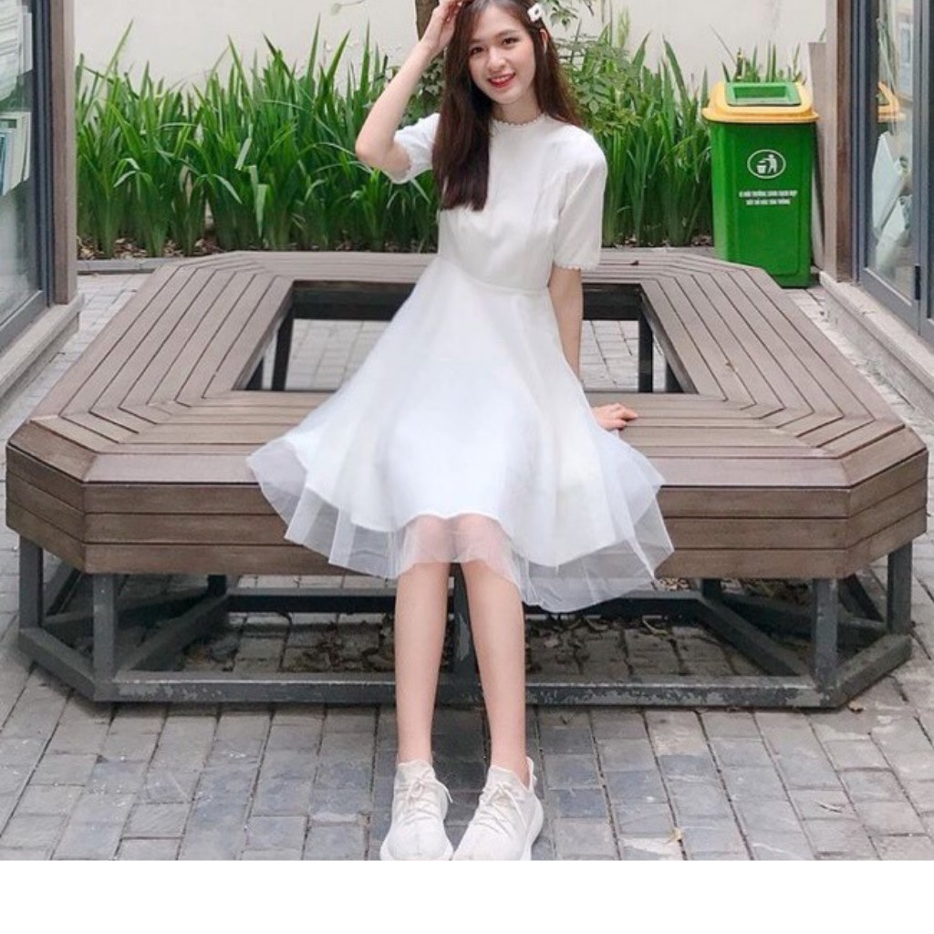 Đầm trắng công chúa 2 lớp / Đầm dáng xòe cộc tay dự tiệc, prom, kỷ yếu