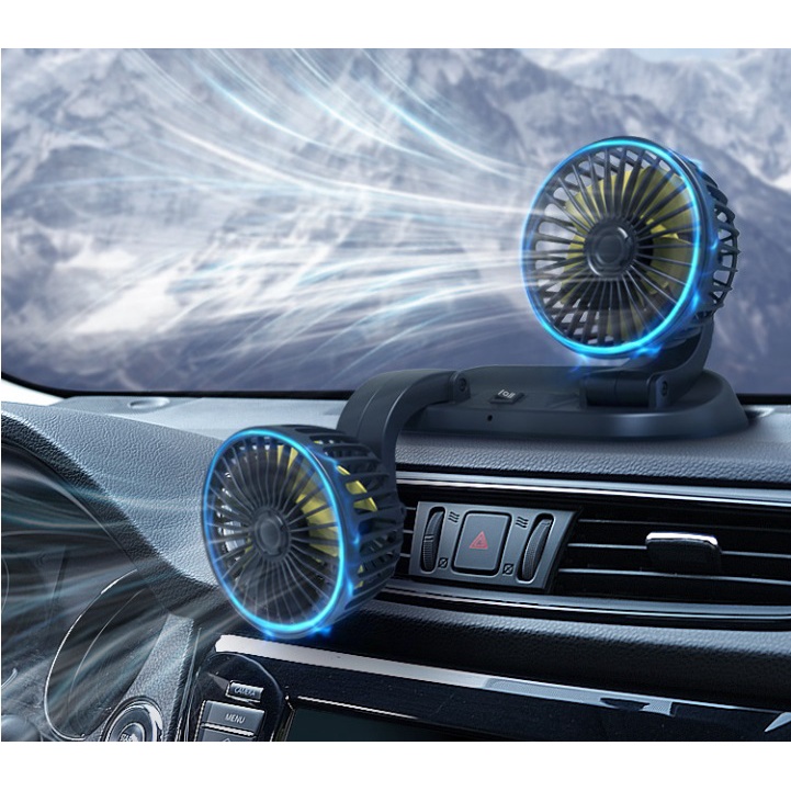 Quạt đôi mini 12v, 24v xoay 360 gắn taplo ô tô, xe tải