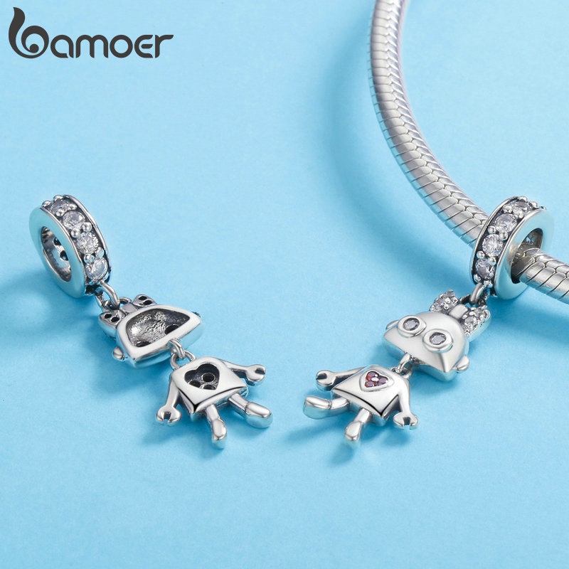 Hạt phụ kiện BAMOER YIC006 hình robot có lỗ 4.5mm trang sức dây chuyền/ vòng tay DIY thời trang