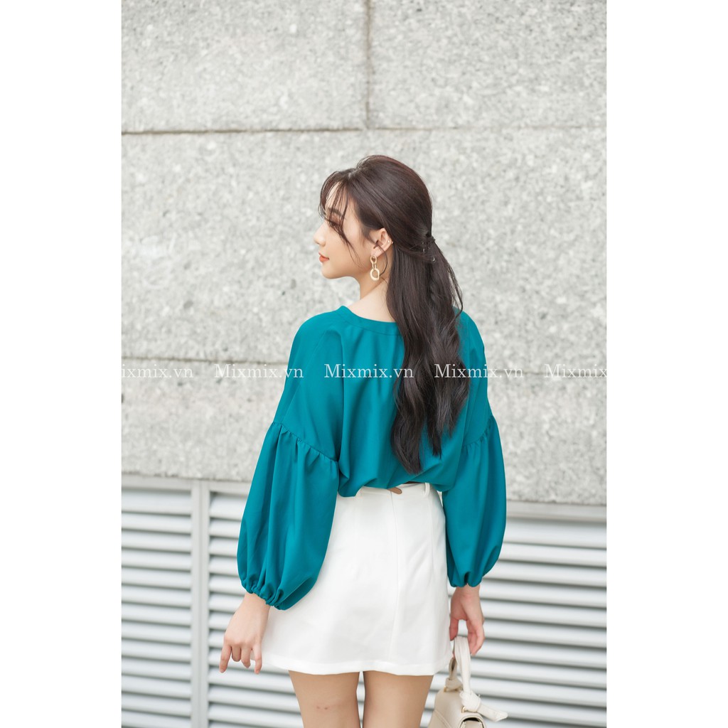 Áo sơ mi xanh cổ vịt - MIXMIX - Hàng thiết kế- Hình chụp thật 100%