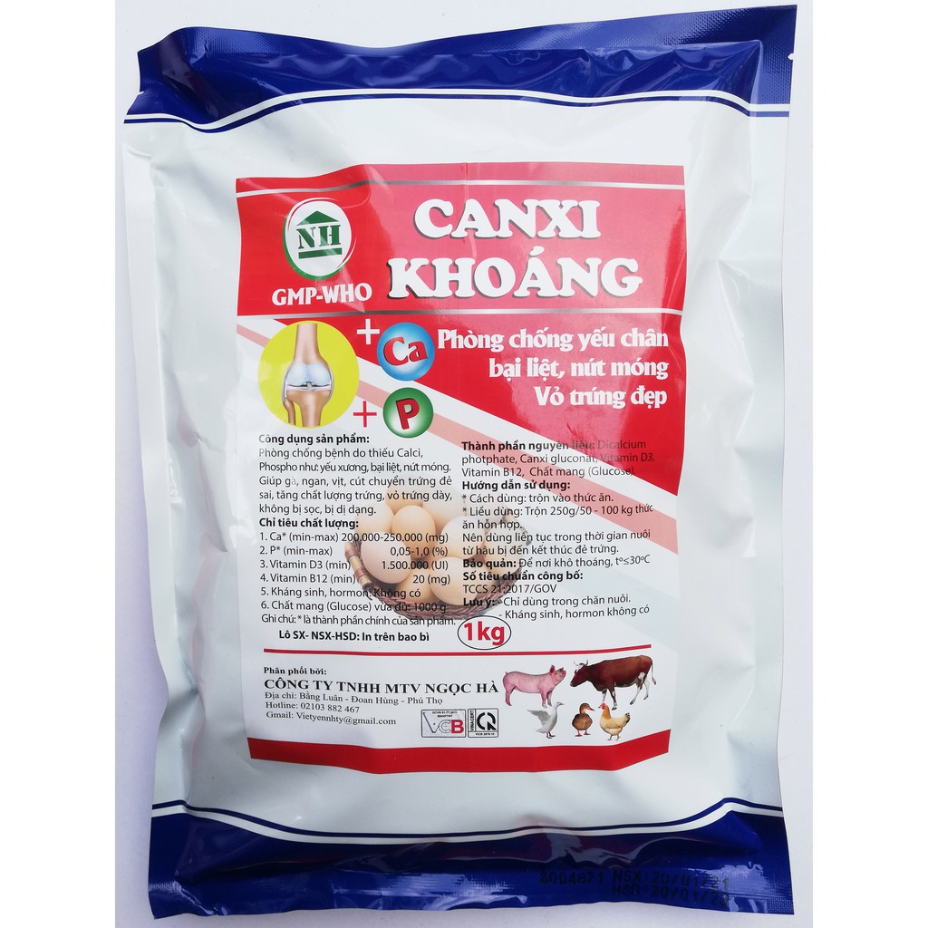 1kg CANXI KHOÁNG Phòng chống yếu chân, bại liệt, nứt móng, vỏ trứng đẹp chuyên dùng cho gia súc, gia cầm, gà đá, gà chọi