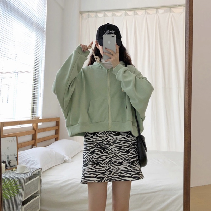 áo nỉ ngắn form rộng nữ, áo nỉ croptop tay dài phối nón (ulza1)
