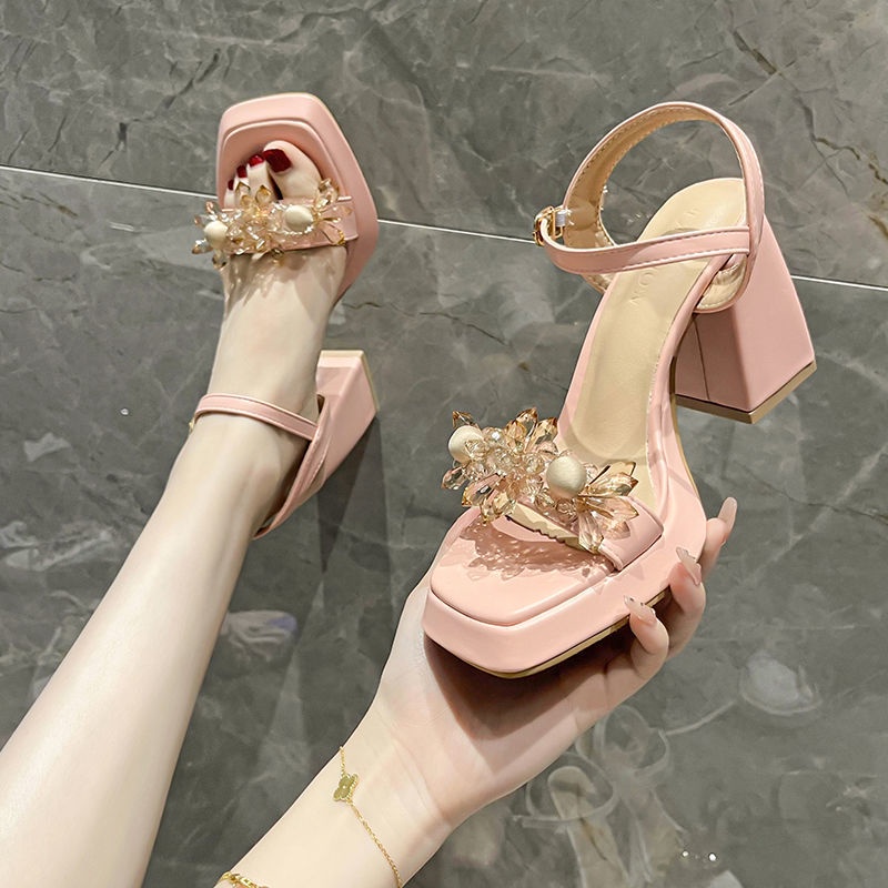 Sandal Cao Gót Đính Đá Thiết Kế Mới Thời Trang Mùa Hè Dành Cho Nữ