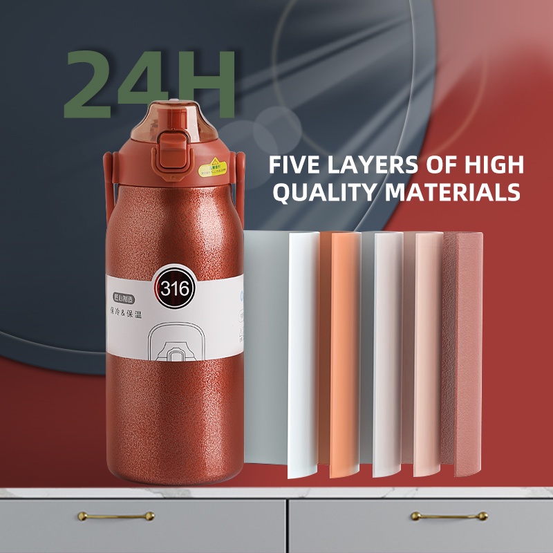 Bình nước giữ nhiệt Sweejar bằng thép không gỉ 316 dung tích lớn có ống hút bằng silicone tiện dụng