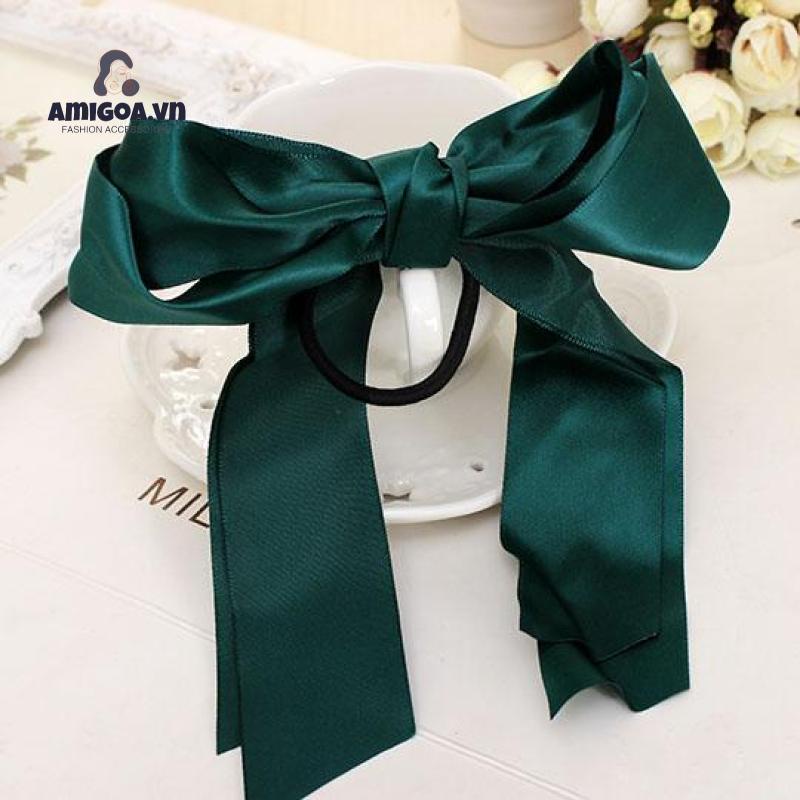 Dây Thun Cột Tóc Hai Lớp Bằng satin Thắt Nơ Dễ Thương