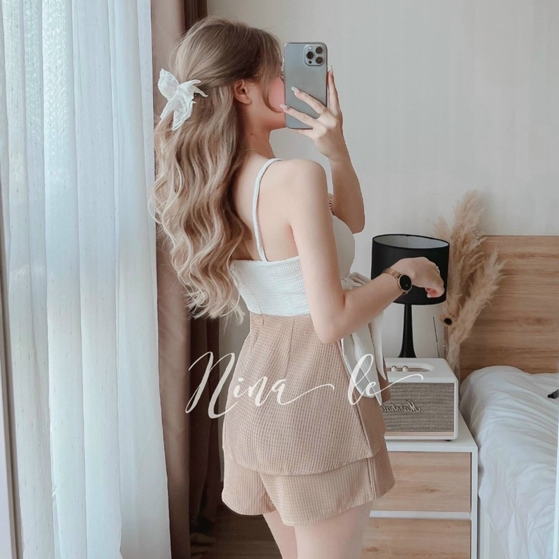 set áo dây xốp phối quần short