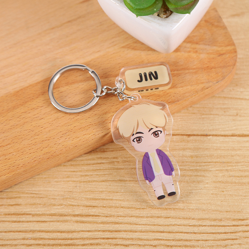 BTS keychain anime đôi mặt dây chuyền acrylic trong suốt