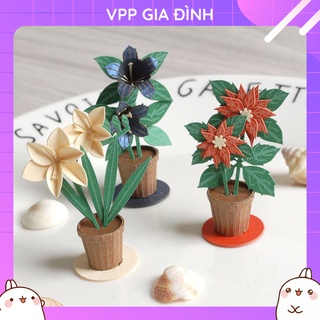 Chậu Hoa Trang Trí Bàn Làm Việc Làm Bằng Giấy Mini - Chậu Hoa Nhỏ Lắp Ráp Handmade