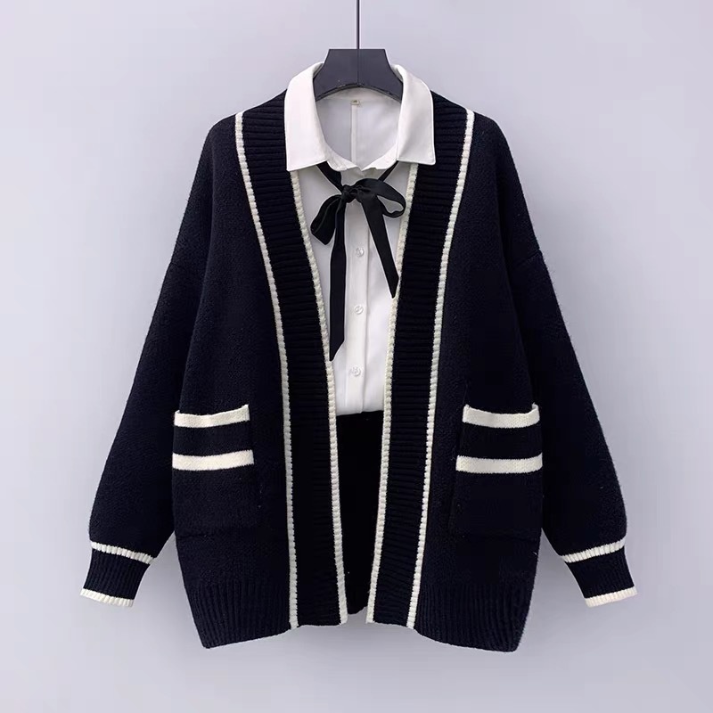 Áo len cardigan - Áo khoác len cardigan phối viền có túi - Danangsale