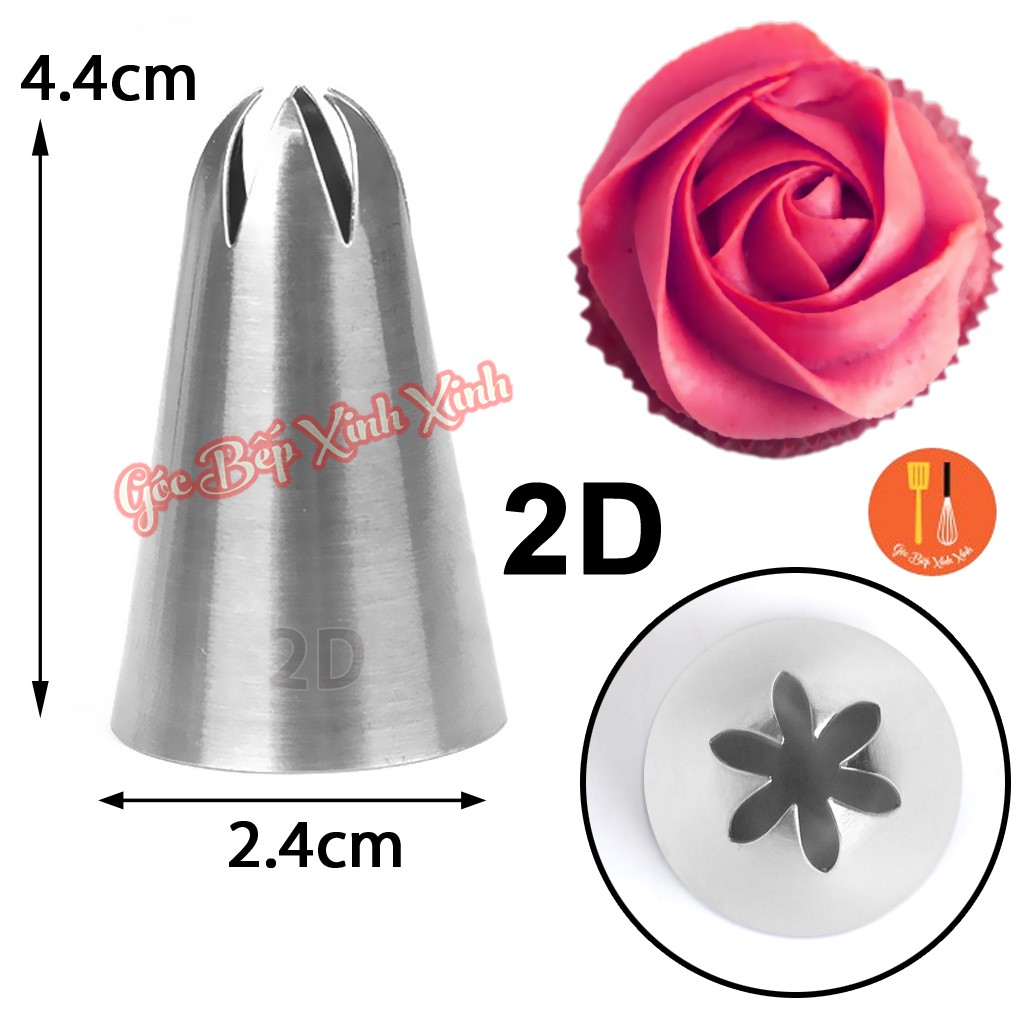 Đuôi / đui đúc bắt kem cao cấp inox 2D bắt hoa hồng cupcake làm bánh