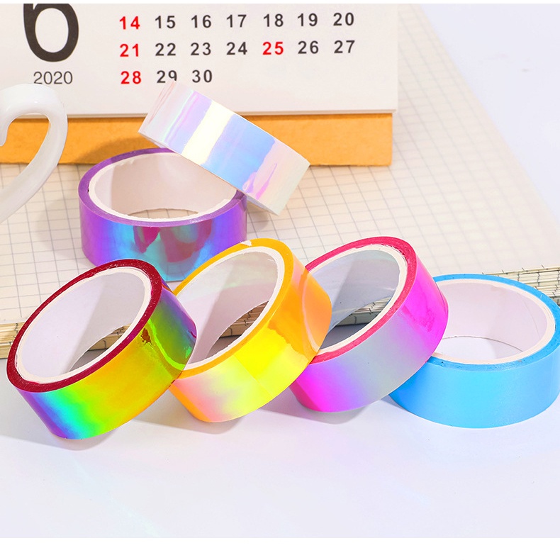 Cuộn băng dính washi tape cute nhũ lấp lánh nhiều màu sắc