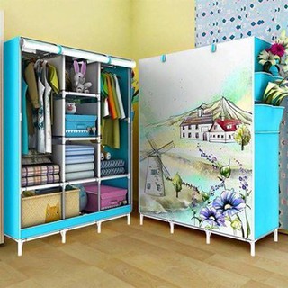 Tủ Vải 3D 3 Buồng 8 ngăn Đựng Quần Áo Cửa Rèm