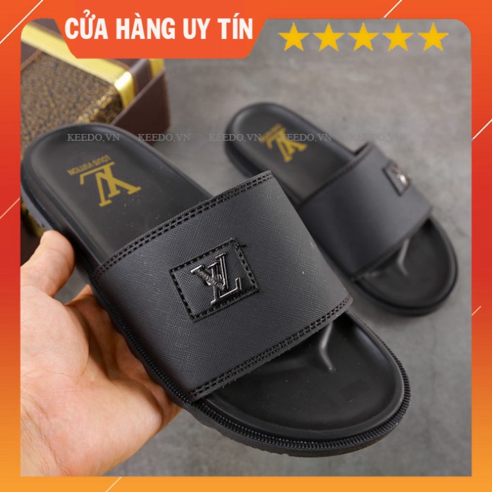 Dep nam LV giá tốt, dép nam quai ngang hàng mới, dép da nam