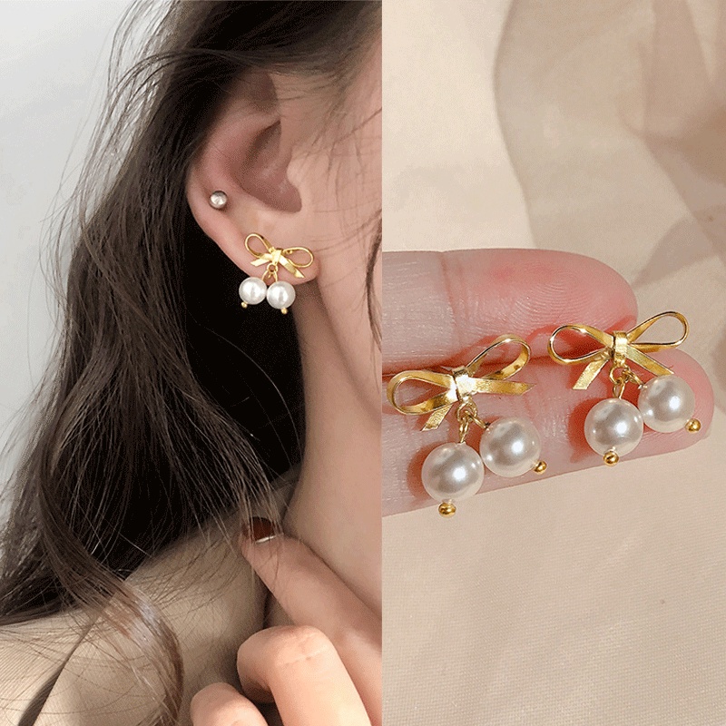 Đôi Khuyên Tai Đính Ngọc Trai Thời Trang Hàn Quốc