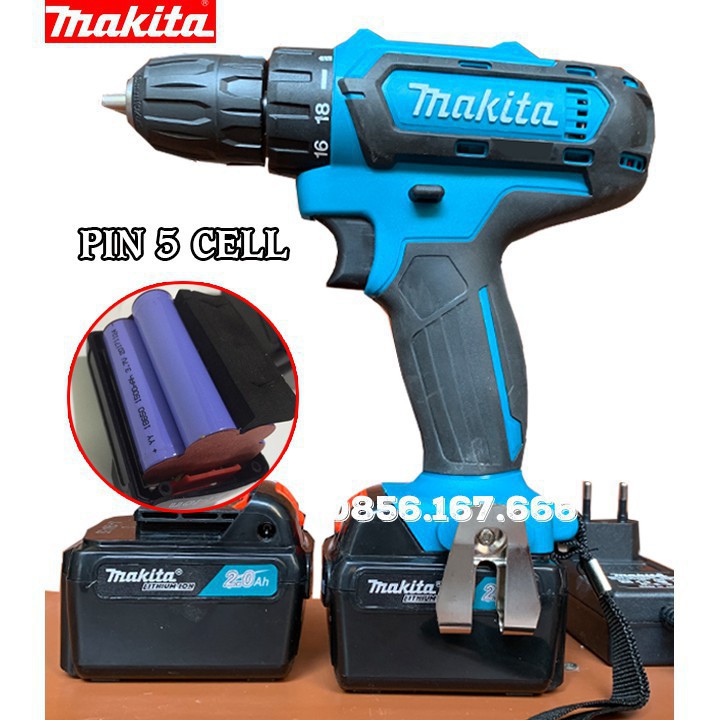 Máy Khoan KB Dùng pin MAKITA 21V - Tặng Mũi khoan, Pin Vuông 5 Cell, 100% đồng, Máy bắt vít Makita 21v