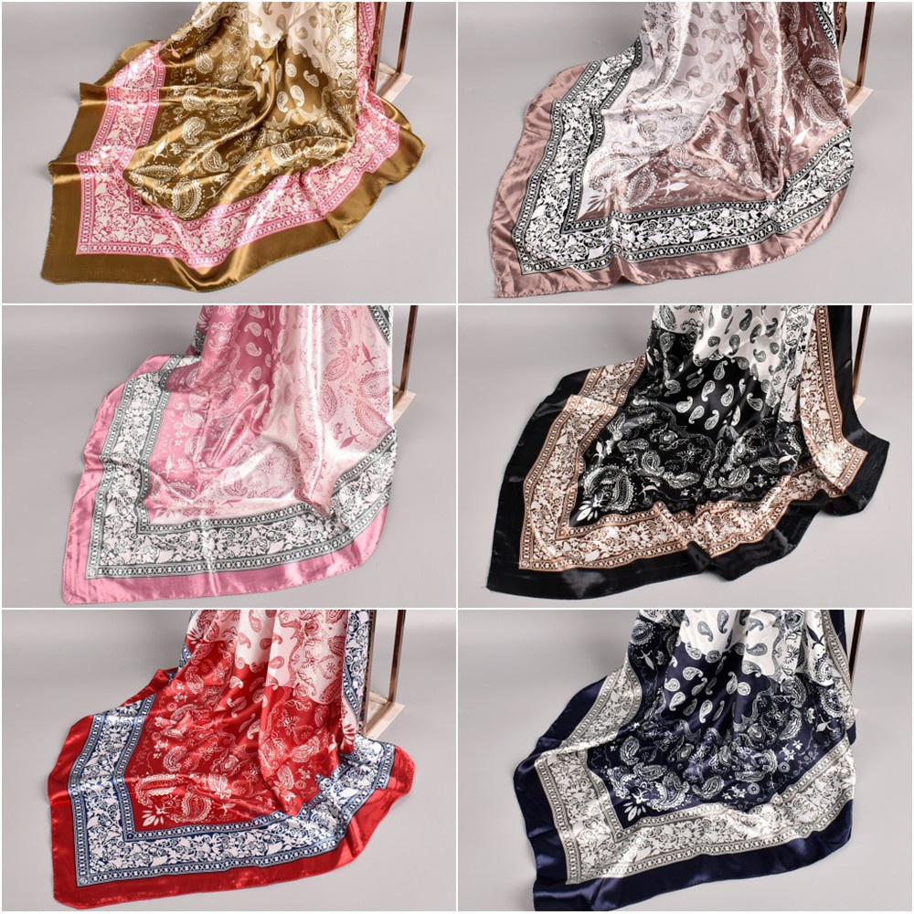 1 Khăn Choàng Cổ Vải Satin Hai Màu In Hình Lisa Cỡ 90x90cm Cho Nữ