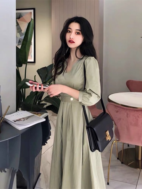 (Order 5-10days) Bigsize M-4XL Đầm anna cổ V dáng dài thanh lịch vintage nhẹ nhàng